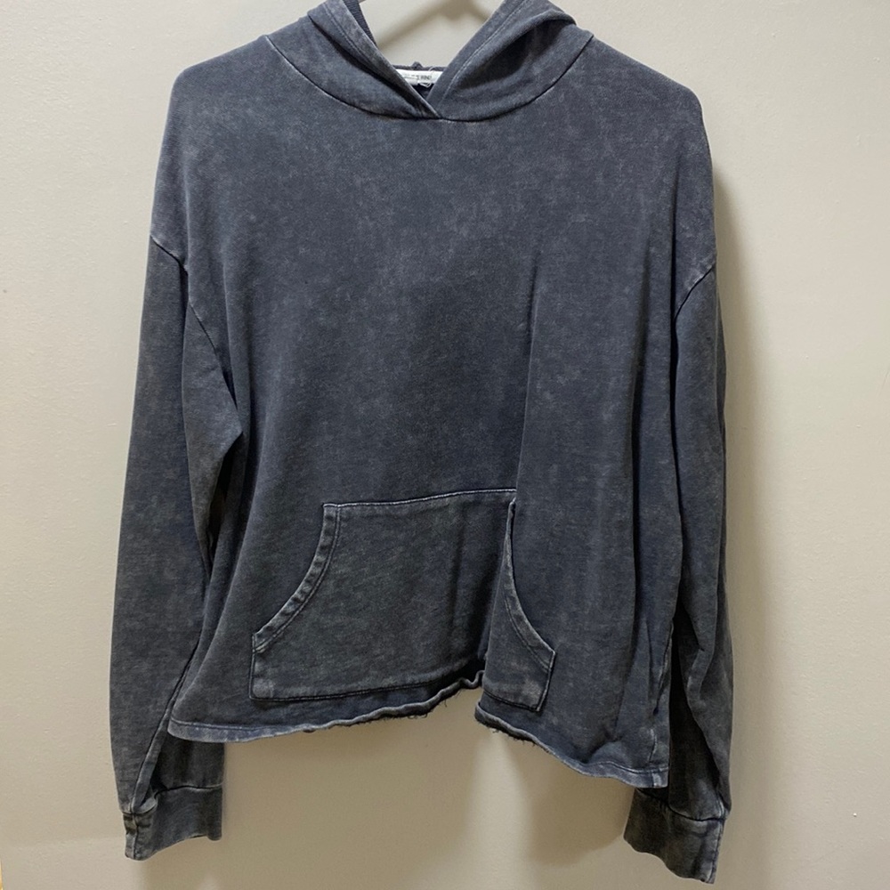 Caution the the Wind Dark Grey Acid Wash Hoodie